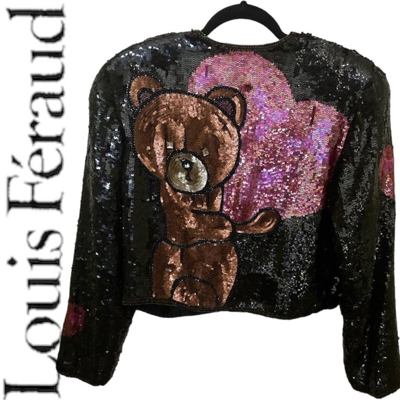 Vintage Louis Feraud Love Bear Sequin Jacket M/S - Picture 2 of 2